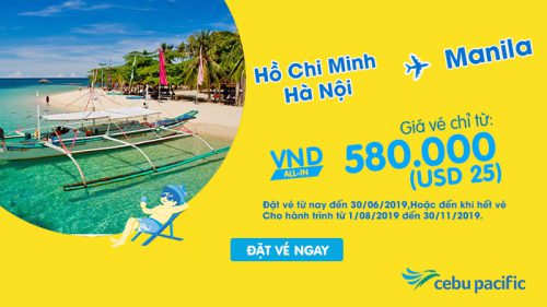 Cebu Pacific khuyến mãi chỉ 25 USD bay thẳng từ Việt Nam đến Philippines